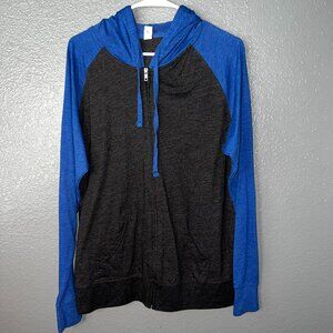 Independent Trading Company Men’s Zip Up Hoodie Black w/ Blue Sleeves Size M